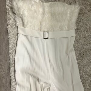 Feathered white jumpsuit!